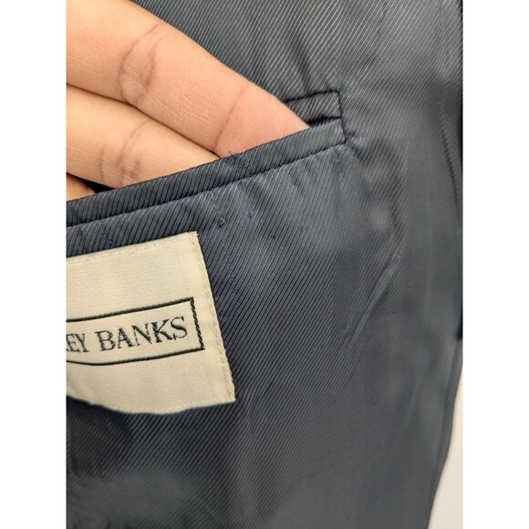 Jeffrey Banks Pinstriped 100% Wool Blazer Jacket Men Size 46L Two Button Office - Picture 3 of 13